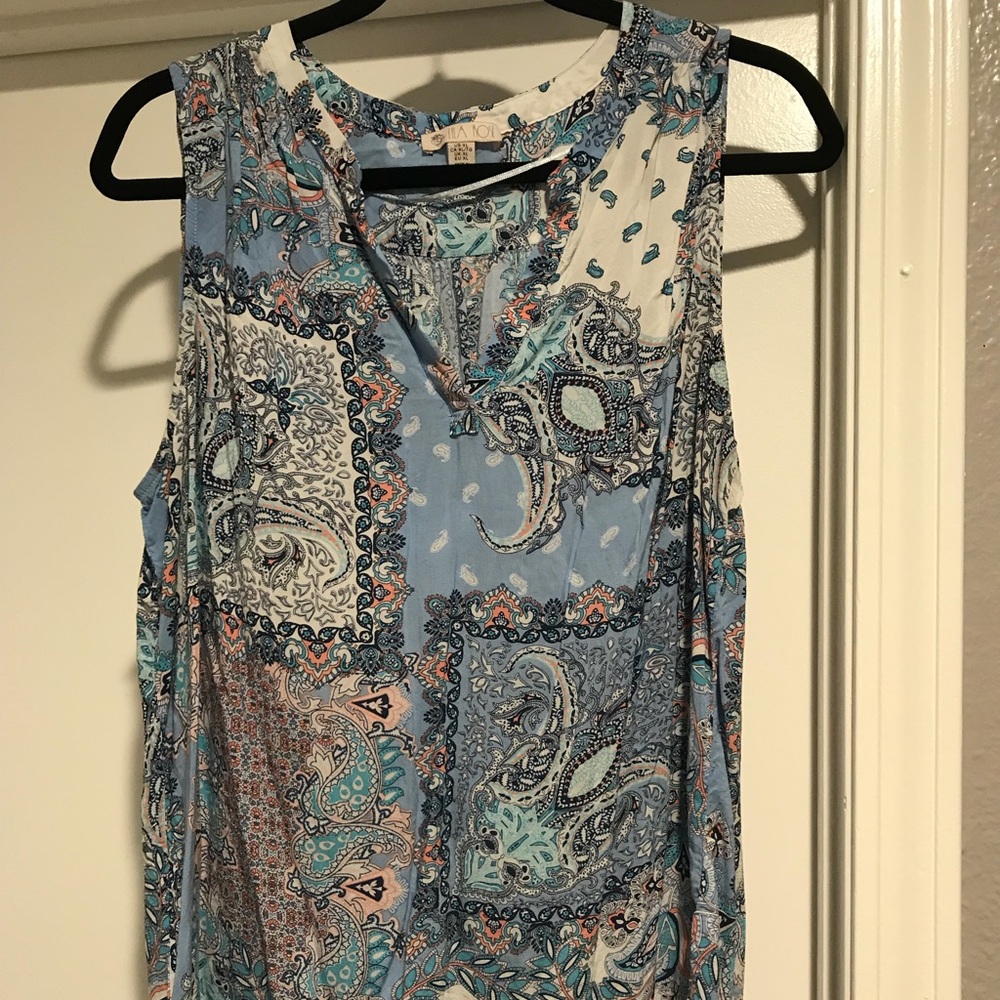 Flowing Blue and White Patchwork Blouse.